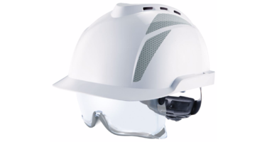 MSA Witte V-Gard 930 Geventileerde industriële veiligheidshelmen met geïntegreerde overzetbril