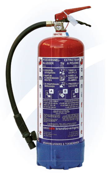 [112-000005] OmniFire OFPPE 6kg poedersnelblusser + voet geel, ABC 40, Benor, 34A-233B-C,EN11172, EN3-B16/1638