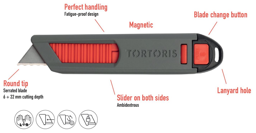 [109-000057] Tortoris S10 Safe - Veiligheidsmes met Automatisch terugtrekken van het mes