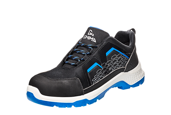 EMMA Crossforce Fly Low D S3 ESD lage veiligheidsschoen , Carbon neus, PU-zool, zwart/blauw, R-Pet veters