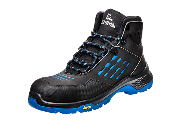 EMMA Crossforce X High D S3 ESD hoge veiligheidsschoen, Carbon neus, Vibram-zool, zwart/blauw, R-Pet veters